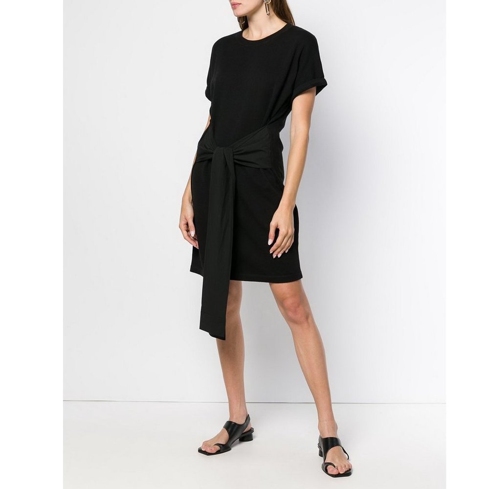 NWT T Alexander Wang Black Tie Mini Short Sleeve Stretch T-shirt Dress S/Petite